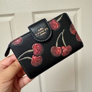 NWT Coach Medium Corner Zip Wallet With Cherry Print CDF10